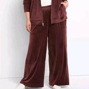 Livi Lounge Pants Womens 22/24 Wide Leg Burgundy‎ Velour Lounge Pant Pull On